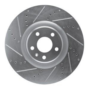 Audi A6 Quattro Brake Rotor (1) - Front Left - R1 Concepts - Drilled & Slotted - Silver - `12-`18